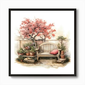 Bench In The Garden Art Print