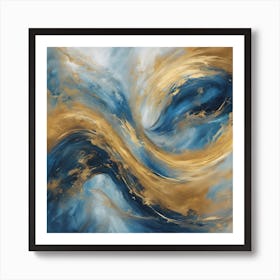 Blue And Gold Abstract Painting Art Print