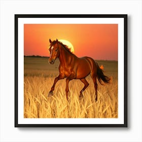 Horse In The Field At Sunset 8 Art Print