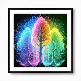 Three Colorful Trees in neon colors 3 Art Print