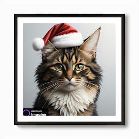 Santa Hat Christmas Cat Art Print