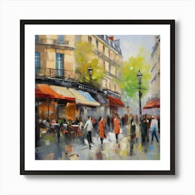 Paris Street.Paris city, pedestrians, cafes, oil paints, spring colors. 1 Art Print