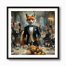 Fox At The Dinner Party Art Print