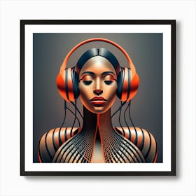 Abstract Woman In Headphones Art Print