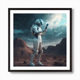 Futuristic Man Standing In The Desert Art Print