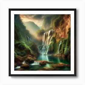 Waterfall In The Mountains 9 Art Print