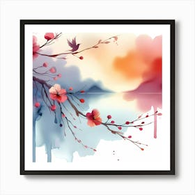 Cherry Blossoms Wallpaper Art Print