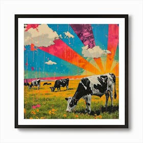 Rainbow Sun Cow Collage Art Print