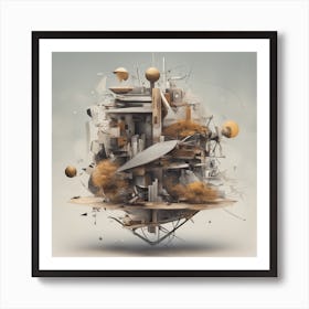 A Mixed Media Artwork Combining Found Objects And Geometric Shapes, Creating A Minimalist Assemblage (7) Art Print