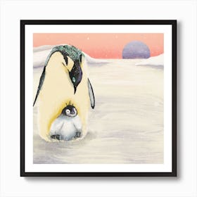 Penguin Hug Square Art Print