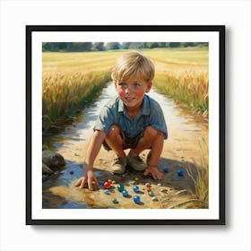 Little Boy Playing With Marbles Art Print