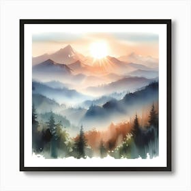 Watercolor Of Mountains 1 Art Print