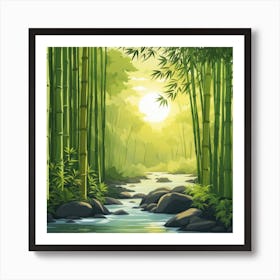 A Stream In A Bamboo Forest At Sun Rise Square Composition 203 Affiche