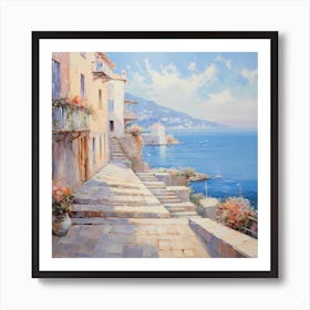 AI Sunlit Streets of the Mediterranean  Art Print