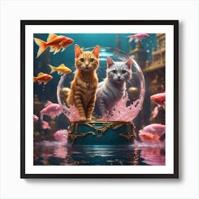 Two Cats In A Goldfish Bowl Art Print