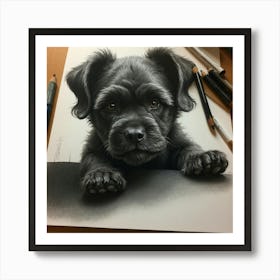 Black Dog Drawing Art Print