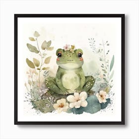 Watercolor Forest Cute Baby Frog 1 Art Print
