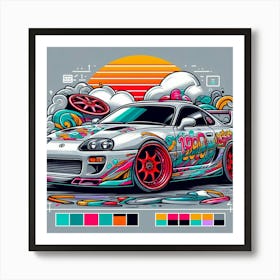 Toyota Supra Vehicle Colorful Comic Graffiti Style Art Print