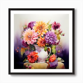 AI Radiant Dahlia Dreams: Capturing Nature's Palette with Passionate Brushstrokes  Art Print