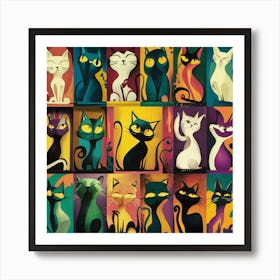 Cats In A Row Art Print