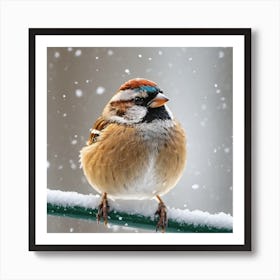 Sparrow In The Snow Art Print