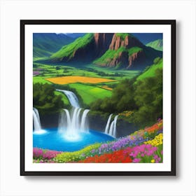 Waterfall In The Mountains Art Print