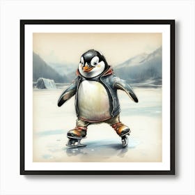 Penguin Skating Art Print