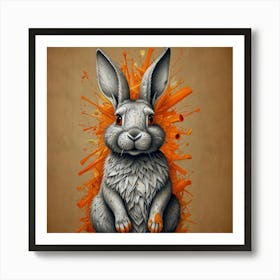 Rabbit With Orange Splashes Art Print