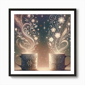 Two Mugs Of Coffee Art Print