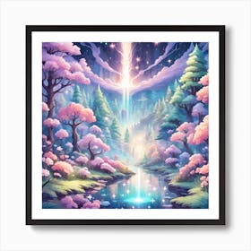 A Fantasy Forest With Twinkling Stars In Pastel Tone Square Composition 351 Art Print
