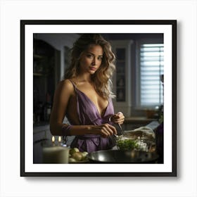 Beautiful Woman In Kitchen Art Print