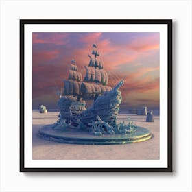 Beautiful ice sculpture in the shape of a sailing ship 2 Art Print