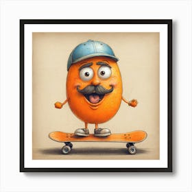 Orange On Skateboard 1 Art Print