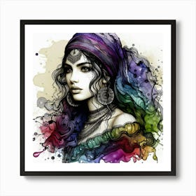 Woman With Colorful Hair Art Print