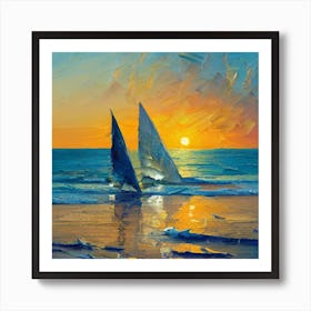 Sailboats At Sunset 2 Art Print