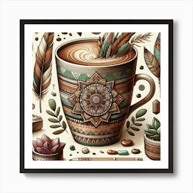 Coffee Cup With Feathers 1 Art Print