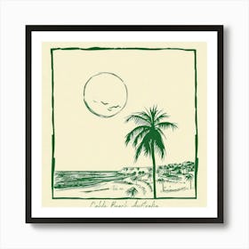 Cable Beach, Australia Green Line Art Illustration Art Print