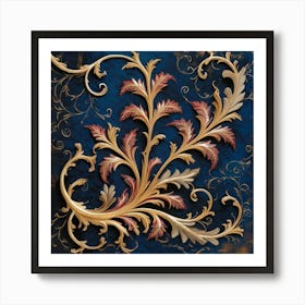 Gold Leaf On Blue Background Art Print