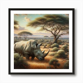 Rhino In The Savannah Poster