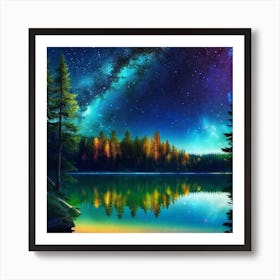 Night Sky Over Lake 19 Art Print