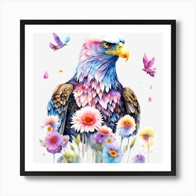Eagle With Flowers Art Print