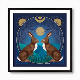 Moonlight Hares Square Art Print