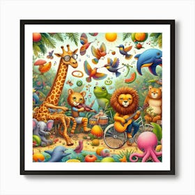 Animals In The Jungle wall art Art Print