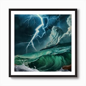 Ocean Storm With Large Clouds And Lightning 15 Art Print