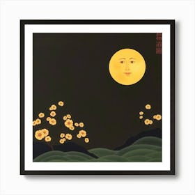 Moon And Flowers Art Print