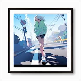 Anime Girl Walking Down The Street Art Print