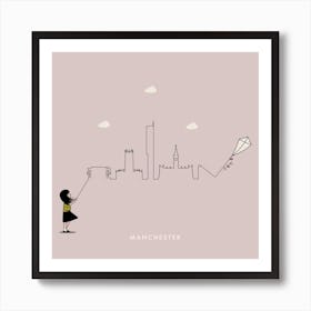 Manchester Skyline Old Rose Pink Art Print