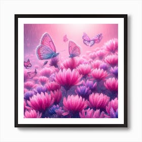 Pink Flowers In The Rain Poster