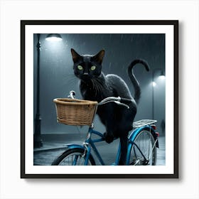 Black Cat On A Bicycle Art Print