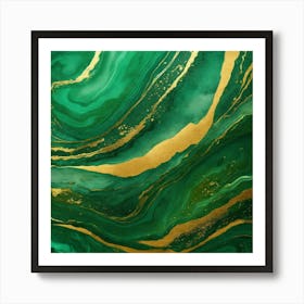 Luxury Abstract Emerald Green And Gold Marble Art Print
